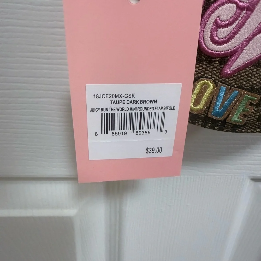 NWT Juicy Couture Juicy Run the World Mini Rounded Flap Bifold in Taupe/Brown